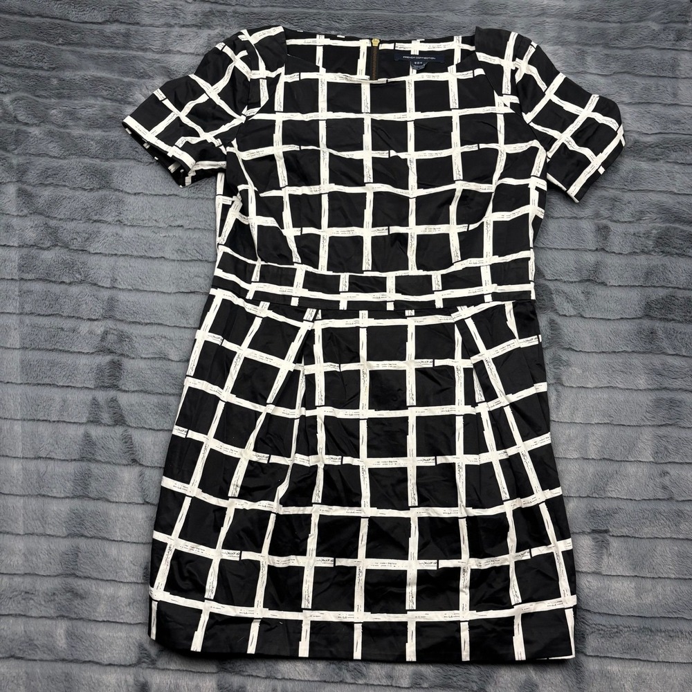 French Connection Womens Black White Grid Sheath Dress Sz 12 71AGX Windowpane